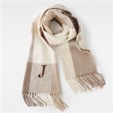 Embroidered Soft Patterned Fringe Scarf in Neutral Plaid - 45905