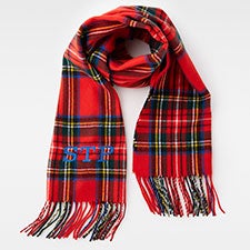 Embroidered Soft Fringe Scarf in Tartan Red Plaid  - 45969