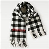 Embroidered Soft Fringe Scarf in Black and White Buffalo Plaid - 45975