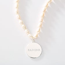 Engraved Pearl and Sterling Silver Pendant Necklace - 46260