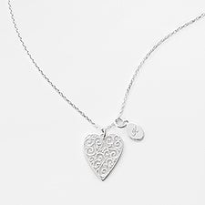 Engraved Sterling Silver Filigree Heart Necklace - 46269