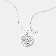 Engraved Sterling Silver Filigree Round Necklace - 46271