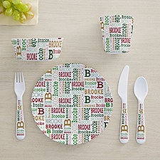 Christmas Repeating Name Personalized Kids Dishes - 46373