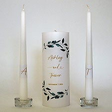 Personalized Eucalyptus Wreath Wedding Unity Candle Set - 46486D
