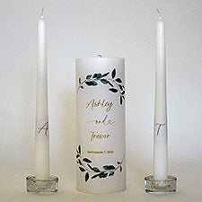 Personalized Eucalyptus Wreath Wedding Unity Candle Set  - 46486D