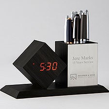 Personalized Logo Grey Digital Desk Clock and Organizer - 46692