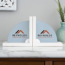 Personalized Logo White Bookends  - 46794