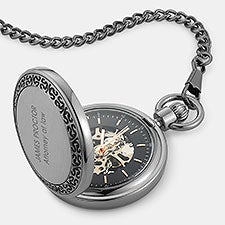 Corporate Gunmetal Skeleton Dial Pocket Watch and Box - 47248