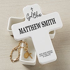 God Bless Personalized Ceramic Cross Box  - 47305