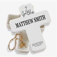 God Bless Personalized Ceramic Cross Box  - 47305