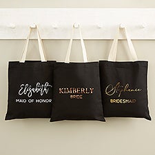 Metallic Foil Bridal Party Personalized Black Tote Bag  - 47328