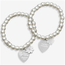 God Bless Personalized Faux Pearl Flower Heart Bracelet  - 47329