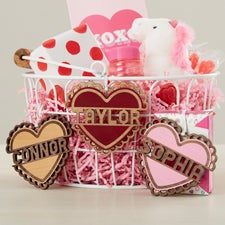Heart Name Personalized Wood Valentines Day Basket Tag  - 47469