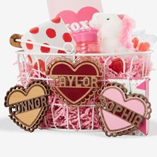 Heart Name Personalized Wood Valentines Day Basket Tag  - 47469
