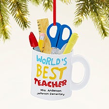 Worlds Best Teacher Personalized Christmas Ornament  - 47481