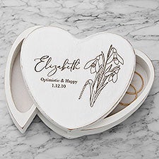 Birth Month Flower Engraved Heart Jewelry Box - 47499