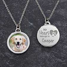 Personalized Round Pet Photo Pendant Necklace - Heart Belongs to My Pet - 47504