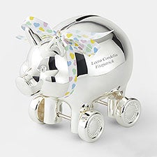 Engraved Reed  Barton Piggy on Wheels Coin Bank   - 47551