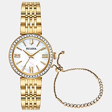 Engraved Bulova Ladies Crystal Watch & Bracelet Set - 47640