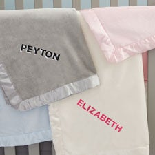 Shadow Name Embroidered Satin Trim Baby Blanket - 47650