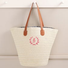 Floral Wreath Personalized Straw Beach Bag  - 47690