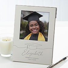 Personalized Silver Graduation Picture Frame - Scripty Grad Hat - 47799