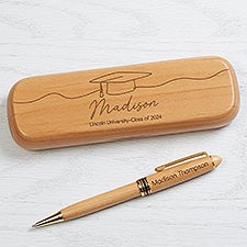 Scripty Graduation Cap Personalized Alderwood Pen Set - 47801