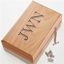 Personalized Mens Wood Valet Jewelry Box With Monogram - 4782