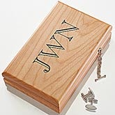 Personalized Men's Wood Valet Jewelry Box With Monogram - 4782