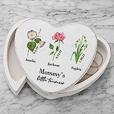 Family Birth Month Flower Personalized Heart Jewelry Box - 47998