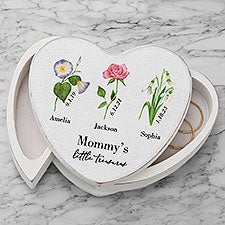 Family Birth Month Flower Personalized Heart Jewelry Box  - 47998