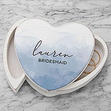 Watercolor Bridesmaid Personalized Heart Jewelry Box - 48003