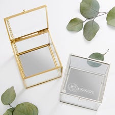 Birth Flower Name Personalized Glass Jewelry Boxes - 48061