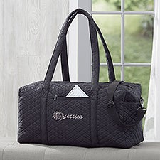 Birth Flower Name Embroidered Quilted Duffel Bag - 48071