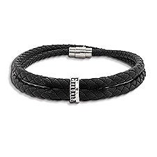 Mens Custom Name Black Leather Bracelet - 48147D
