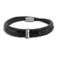 Mens Custom Name Black Leather Bracelet  - 48147D