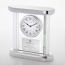 Engraved Logo Silver and Glass Column Clock - 48233