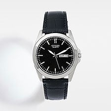 Engraved Logo Citizen Milestone Quartz Black Leather  Silver Watch - 48254