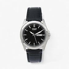 Engraved Logo Citizen Milestone Quartz Black Leather  Silver Watch - 48254