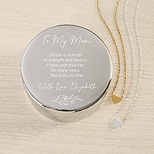 Floral Message To Mom Personalized Round Jewelry Box with Heart Necklace  - 48303