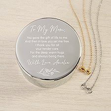 Floral Message To Mom Personalized Round Jewelry Box  Infinity Necklace - 48304