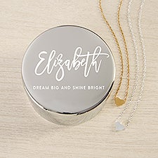 Scripty Name Personalized Round Jewelry Box Gift Set with Heart Necklace - 48307