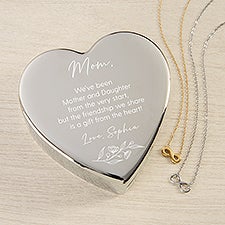 Floral Message To Mom Personalized Heart Jewelry Box with Infinity Necklace  - 48319