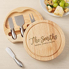 Personalized Round Cheese Board  Tool Set - Seasonally Script  - 48358