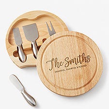 Personalized Round Cheese Board  Tool Set - Seasonally Script  - 48358