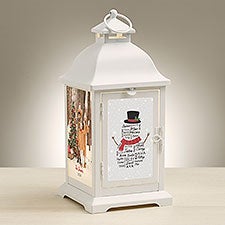 Personalized White Metal LED Lantern - Snowman Repeating Name - 48436
