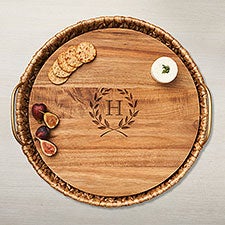 Water Hyacinth Round Serving Tray With Personalized Acacia Board  - 48588D