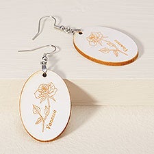 Birth Month Flower Personalized Wood Dangle Earring - 48644