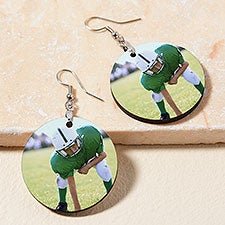 Sports Photo Printed Round Dangle Earrings  - 48647