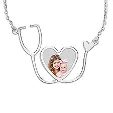 Personalized Nurse Stethoscope Heart Photo Pendant - 48690D
